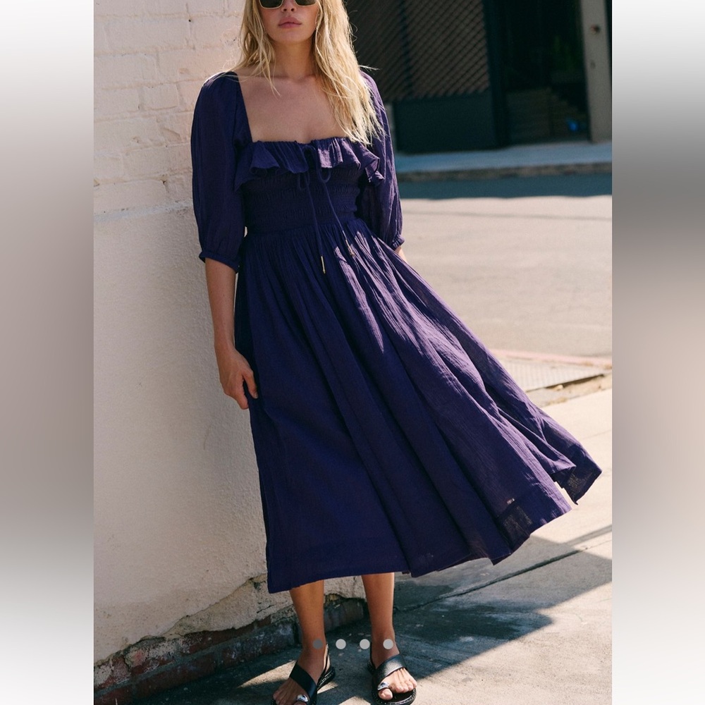Free People Oasis Ruffle Romantic Cotton Gauzy Cottagecore Coquette Midi Dress